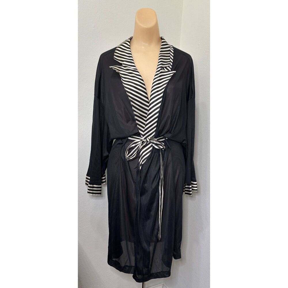 Fredericks Hollywood Sheer Wrap Dress Robe Large 90s Y2K Tuxedo Vintage Glam